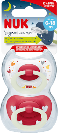 Schnuller Signature Night Silikon, rot, 6-18 Monate, 2 St NUK