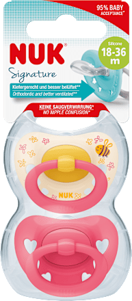 Schnuller Signature Silikon, gelb/pink, ab 18 Monate, 2 St NUK