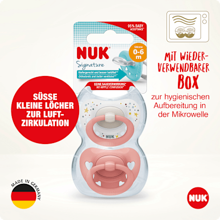 Schnuller Signature Silikon, rosa, 0-6 Monate, 2 St NUK