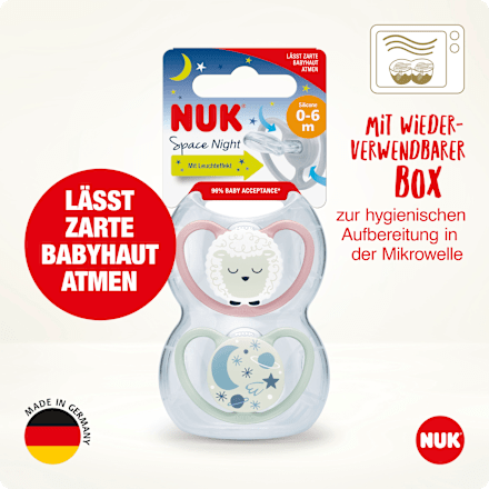 Schnuller Space Night Silikon, lila/mint, 0-6 Monate, 2 St NUK