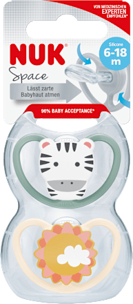 Space siliconen fopspeen, groen/abrikoos, 6-18 maanden, 2 stuks