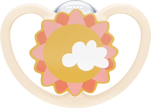 Space siliconen fopspeen, groen/abrikoos, 6-18 maanden, 2 stuks