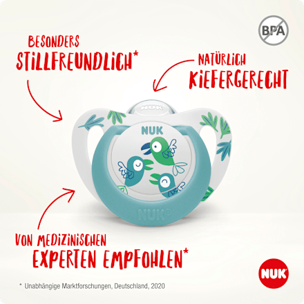 Ster siliconen fopspeen, roze/wit, maat 1, 0-6 maanden, 2 stuks