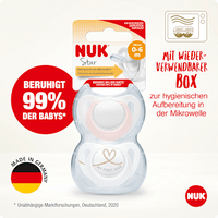 Ster siliconen fopspeen, roze/wit, maat 1, 0-6 maanden, 2 stuks