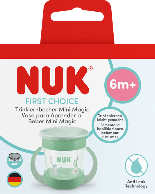 NUK Tasse d’apprentissage First Choice Mini Magic verte, dès 6 mois, 160 ml, 1 pièce
