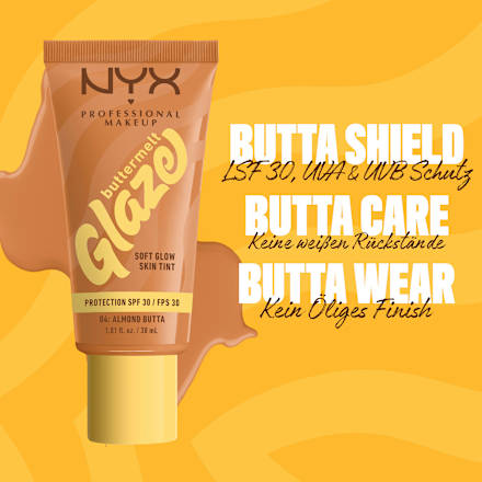 Foundation Buttermelt Glaze mit LSF 30, 04 Almond Butta, 30 ml
