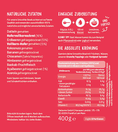 Smoothie Bowl Pulver Alice im Beerenland, Erdbeere Açaíbeere, 400 g