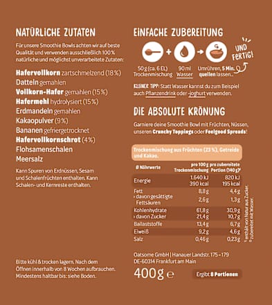 Smoothie Bowl Poeder Choco Crush, Milde Choco, 50 g