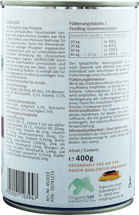 Nassfutter Hund mit Geflügel & Rind, Nieren Diät, Multipack (6x400 g), 2,4 kg OrganicVet