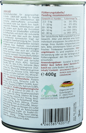 Nassfutter Hund mit Huhn, Leber Diät Multipack (6x400 g), 2,4 kg OrganicVet
