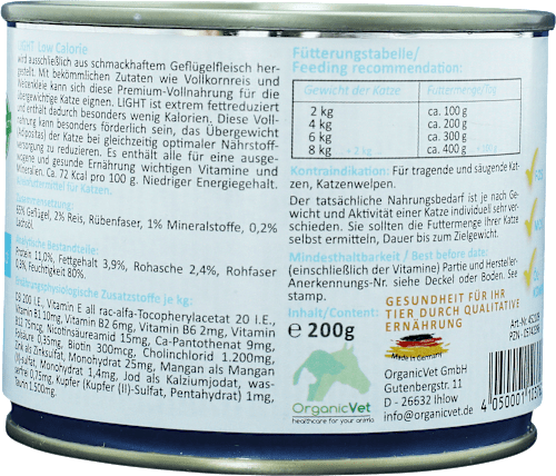 Nat kattenvoer met gevogelte, licht caloriearm, multipack (6 x 200 g), 1,2 kg