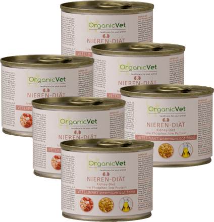 Nassfutter Katze mit Geflügel & Rind, Nieren-Diät, Multipack (6x200 g), 1,2 kg OrganicVet