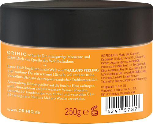 Body Scrub Thailand Feeling Sugar, Argan &amp; Sacha Inchi Olie, 250 g