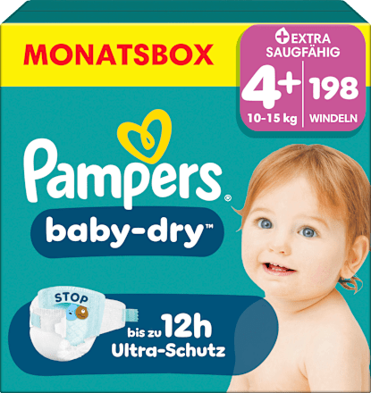 Windeln Baby Dry Gr. 4+ Maxi Plus (10-15 kg) Monatsbox, 198 St