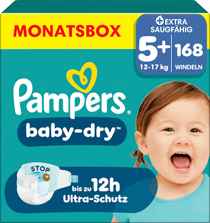 Windeln Baby Dry Gr.  5+ Junior Plus (12-17 kg) Monatsbox, 168 St