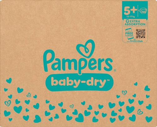 Windeln Baby Dry Gr.  5+ Junior Plus (12-17 kg) Monatsbox, 168 St