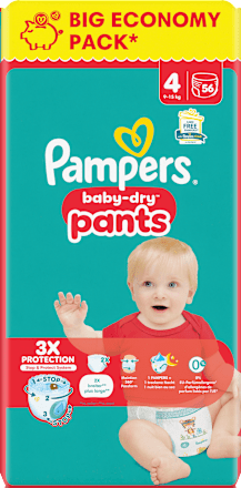 Baby Pants Baby Dry Gr.4 Maxi (9-15 kg), Big Pack, 56 St Pampers
