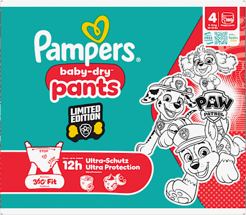 Babybroekjes Baby Dry Maat 4 Maxi (9-15 kg) Limited Edition Paw Patrol, maandelijkse doos, 180 stuks