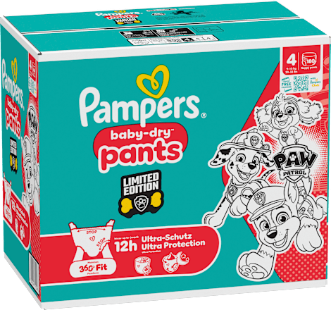Babybroekjes Baby Dry Maat 4 Maxi (9-15 kg) Limited Edition Paw Patrol, maandelijkse doos, 180 stuks