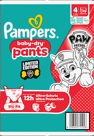 Babybroekjes Baby Dry Maat 4 Maxi (9-15 kg) Limited Edition Paw Patrol, maandelijkse doos, 180 stuks