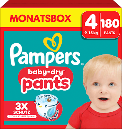 Babybroekjes Baby Dry Maat 4 Maxi (9-15 kg), maandelijkse doos, 180 stuks