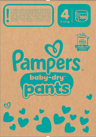 Babybroekjes Baby Dry Maat 4 Maxi (9-15 kg), maandelijkse doos, 180 stuks