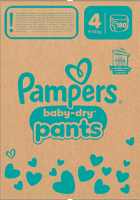 Babybroekjes Baby Dry Maat 4 Maxi (9-15 kg), maandelijkse doos, 180 stuks
