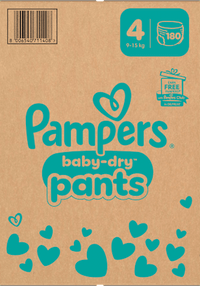 Babybroekjes Baby Dry Maat 4 Maxi (9-15 kg), maandelijkse doos, 180 stuks