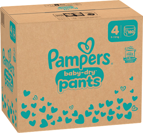 Babybroekjes Baby Dry Maat 4 Maxi (9-15 kg), maandelijkse doos, 180 stuks