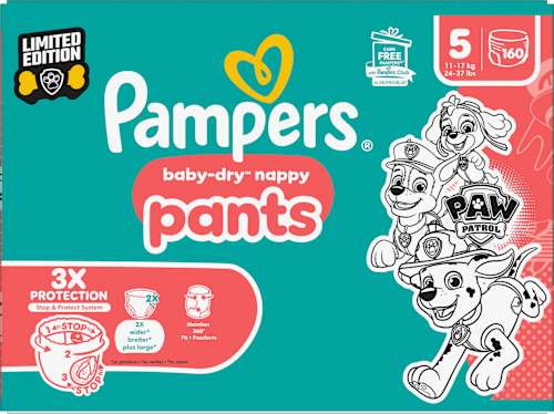 Babybroekjes Baby Dry Maat 5 Junior (11-17 kg) Limited Edition Paw Patrol, maandelijkse doos, 160 stuks