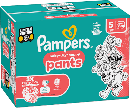 Babybroekjes Baby Dry Maat 5 Junior (11-17 kg) Limited Edition Paw Patrol, maandelijkse doos, 160 stuks