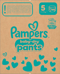 Babybroekjes Baby Dry maat 5 Junior (11-17 kg), maandelijkse doos, 160 stuks