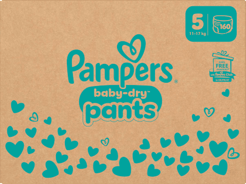 Babybroekjes Baby Dry maat 5 Junior (11-17 kg), maandelijkse doos, 160 stuks