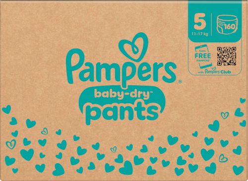 Babybroekjes Baby Dry maat 5 Junior (11-17 kg), maandelijkse doos, 160 stuks
