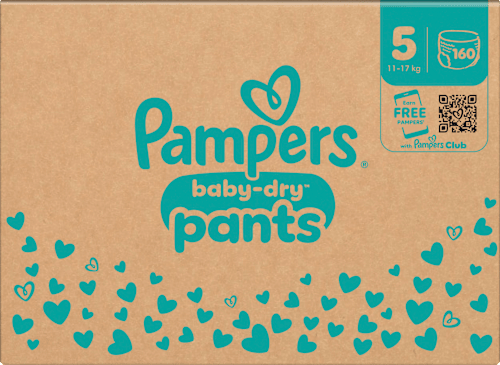Babybroekjes Baby Dry maat 5 Junior (11-17 kg), maandelijkse doos, 160 stuks