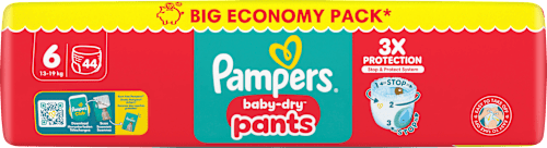 Babybroekjes Baby Dry Maat 6 Extra Groot (13-19 kg) Grote verpakking, 44 stuks
