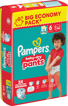 Babybroekjes Baby Dry Maat 6 Extra Groot (13-19 kg) Grote verpakking, 44 stuks