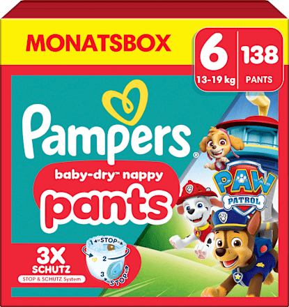 Babybroekjes Baby Dry Maat 6 Extra Groot (13-19 kg) Limited Edition Paw Patrol, maandelijkse doos, 138 stuks