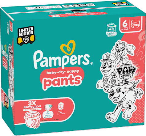 Babybroekjes Baby Dry Maat 6 Extra Groot (13-19 kg) Limited Edition Paw Patrol, maandelijkse doos, 138 stuks