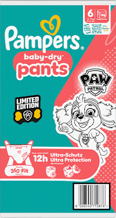 Babybroekjes Baby Dry Maat 6 Extra Groot (13-19 kg) Limited Edition Paw Patrol, maandelijkse doos, 138 stuks