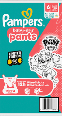 Babybroekjes Baby Dry Maat 6 Extra Groot (13-19 kg) Limited Edition Paw Patrol, maandelijkse doos, 138 stuks