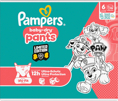 Babybroekjes Baby Dry Maat 6 Extra Groot (13-19 kg) Limited Edition Paw Patrol, maandelijkse doos, 138 stuks
