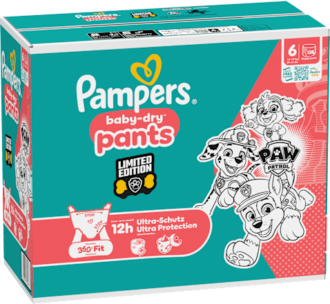 Babybroekjes Baby Dry Maat 6 Extra Groot (13-19 kg) Limited Edition Paw Patrol, maandelijkse doos, 138 stuks