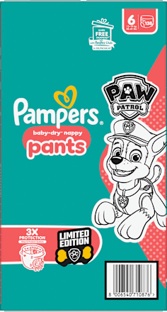 Babybroekjes Baby Dry Maat 6 Extra Groot (13-19 kg) Limited Edition Paw Patrol, maandelijkse doos, 138 stuks
