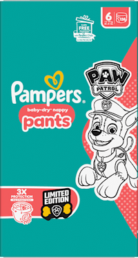 Babybroekjes Baby Dry Maat 6 Extra Groot (13-19 kg) Limited Edition Paw Patrol, maandelijkse doos, 138 stuks