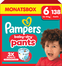 Babybroekjes Baby Dry Maat 6 Extra Groot (13-19 kg), maandelijkse doos, 138 stuks