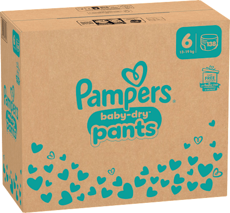 Babybroekjes Baby Dry Maat 6 Extra Groot (13-19 kg), maandelijkse doos, 138 stuks