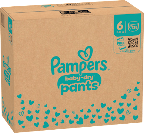 Babybroekjes Baby Dry Maat 6 Extra Groot (13-19 kg), maandelijkse doos, 138 stuks