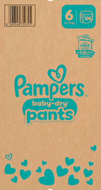 Babybroekjes Baby Dry Maat 6 Extra Groot (13-19 kg), maandelijkse doos, 138 stuks