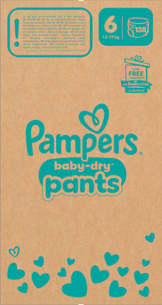 Babybroekjes Baby Dry Maat 6 Extra Groot (13-19 kg), maandelijkse doos, 138 stuks